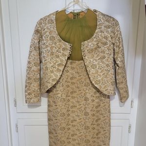 PIXIE OF CALIFORNIA,  VINTAGE 1960s BROCADE with green & gold. Rare Find!